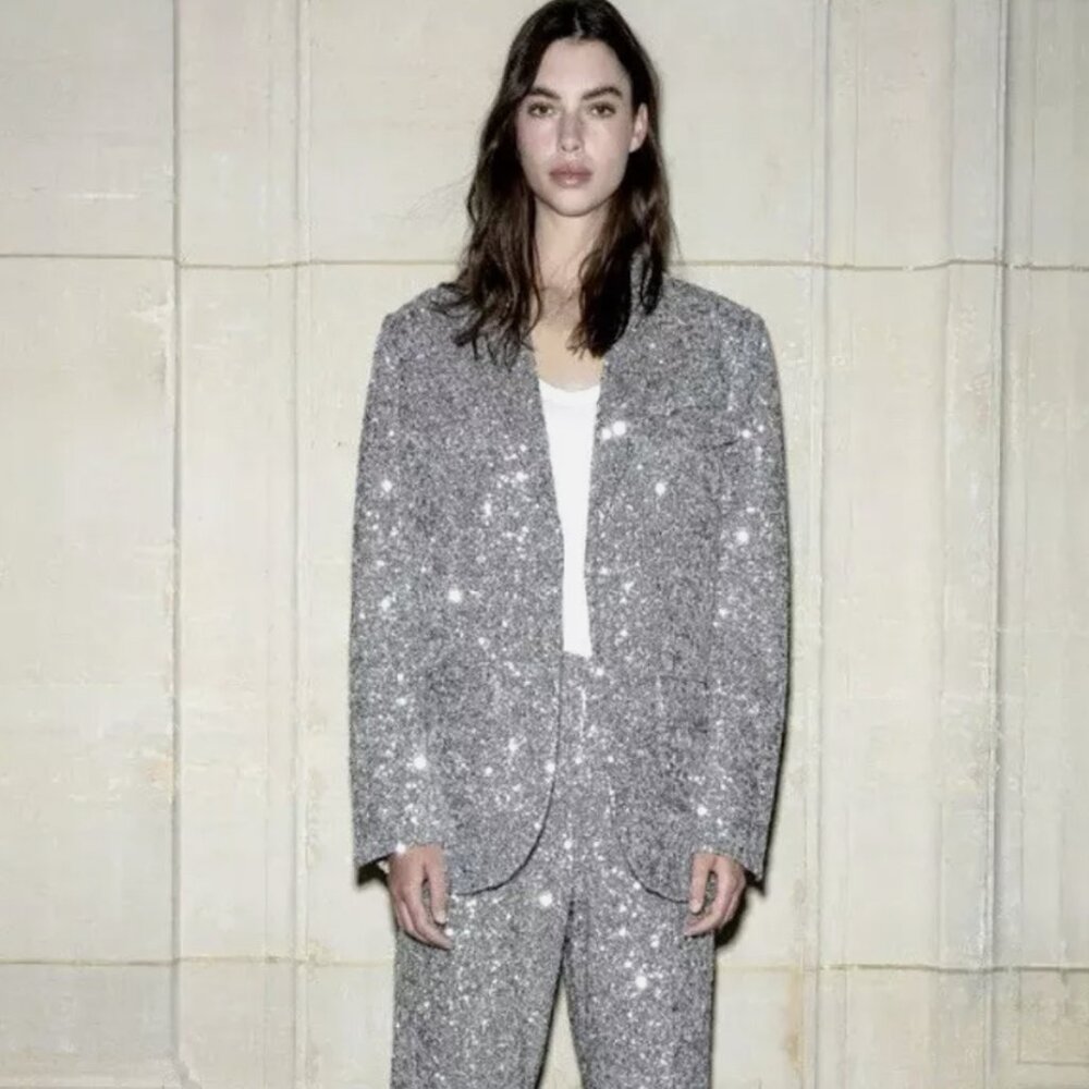Zadig & Voltaire Vivi Sequin Jacket, Silver, Size EU 36 / US M, $915 MSRP